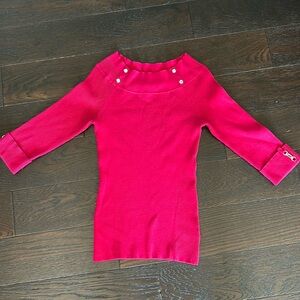 White House Black Market Boat Neck Red Ribbed Top sz M